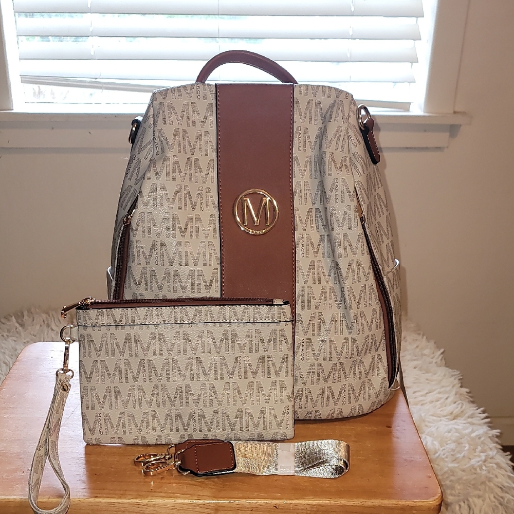 Signature Beige and Brown Backpack Set BAG